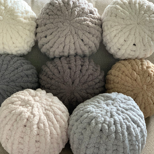 Chunky Knit Pouf Pillows in Neutral Colors